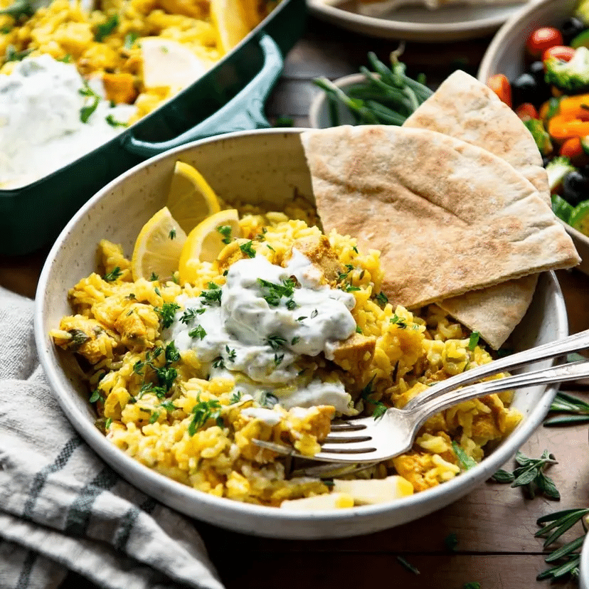 Dump-and-Bake Chicken Tzatziki with Rice Recipe