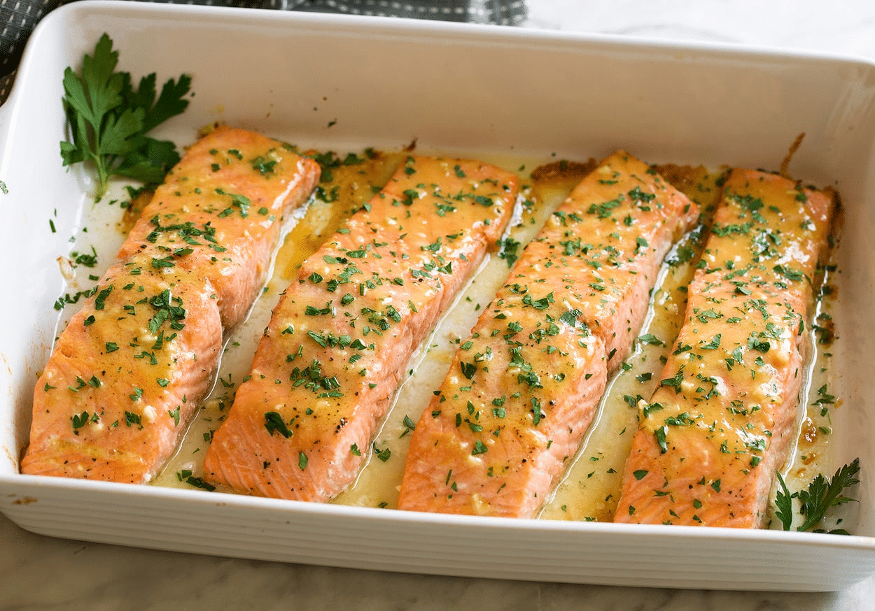 Baked Salmon with Buttery Honey Mustard Sauce Recipe