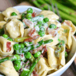 Creamy Tortellini with Peas, Asparagus, and Bacon Recipe