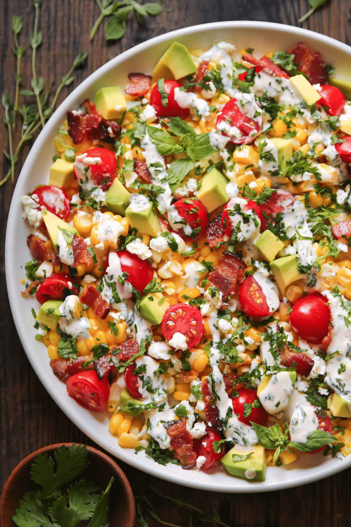 Avocado Corn Tomato Salad with Creamy Cilantro-Lime Dressing Recipe