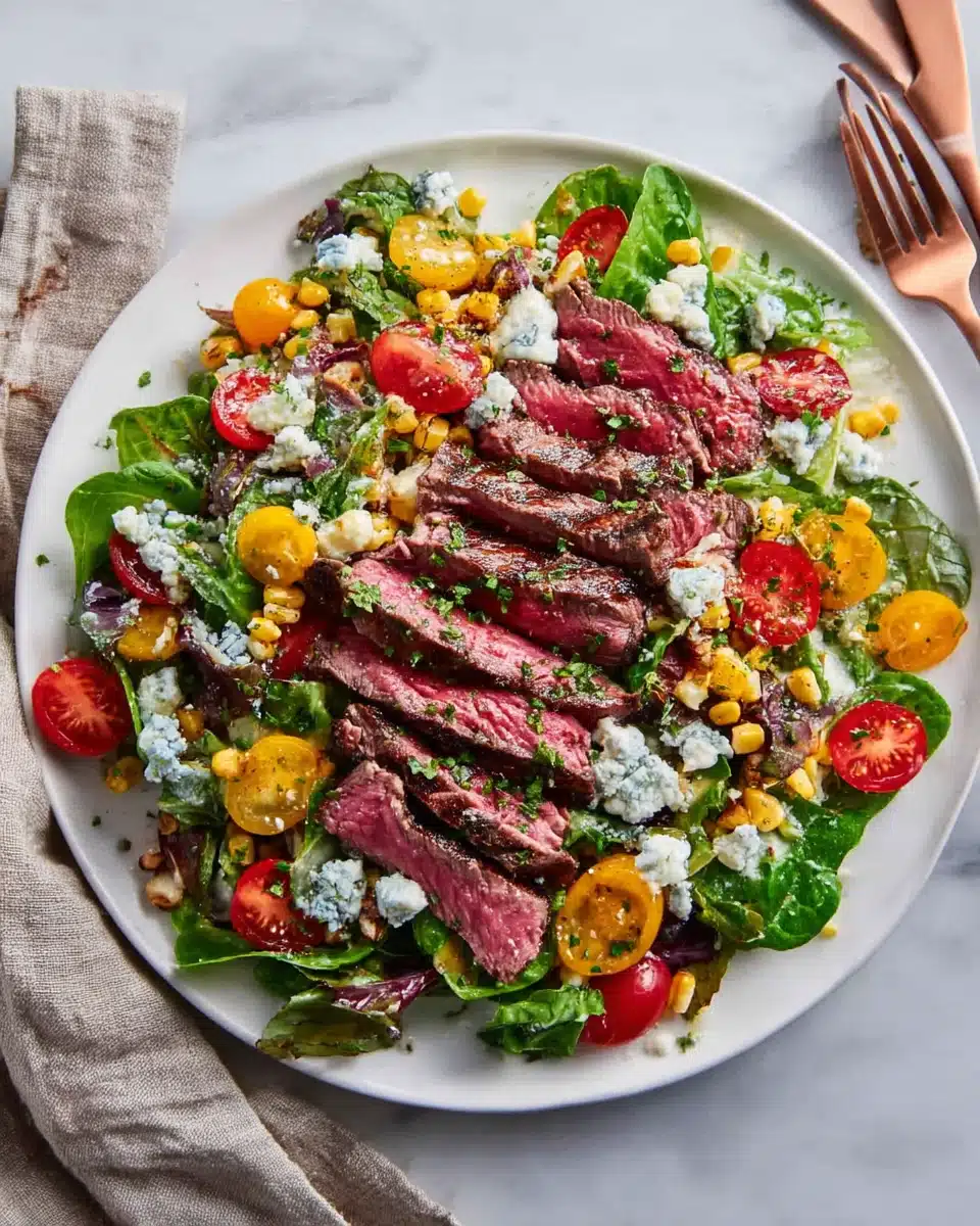 Balsamic Steak Gorgonzola Salad with Grilled Corn Recipe
