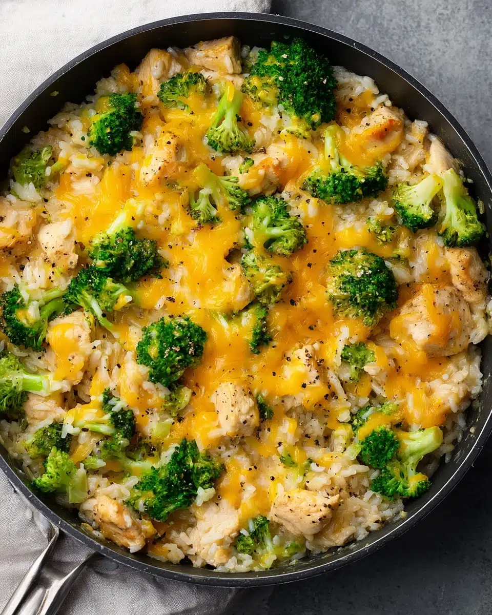One Pan Cheesy Chicken Broccoli and Rice Recipe