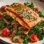 Herby Fish with Wilted Greens & Mushrooms Recipe