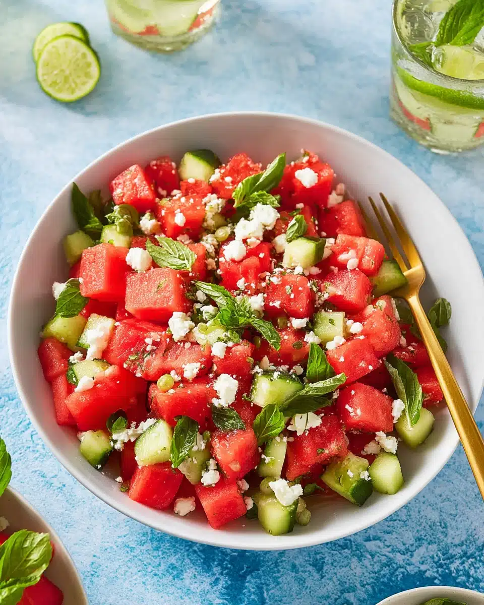 Watermelon Salad with Feta Cucumber and Mint Recipe