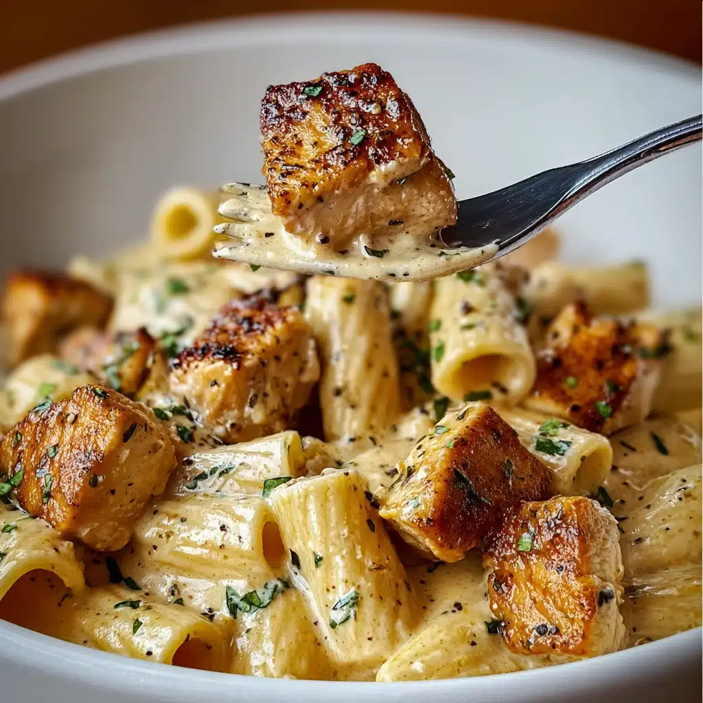 Creamy Garlic Butter Chicken and Rigatoni in Parmesan Sauce Recipe - Recipe Image