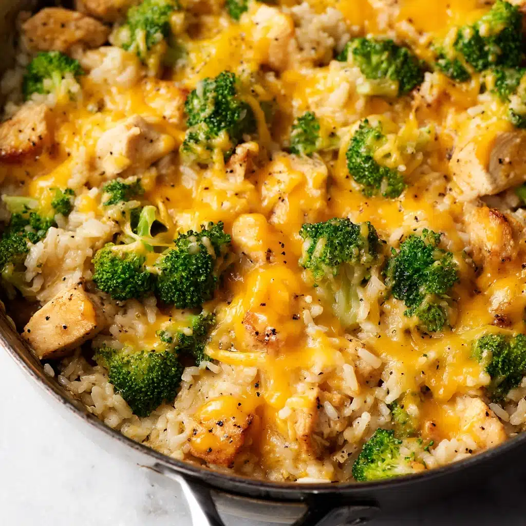 One Pan Cheesy Chicken Broccoli and Rice Recipe - Recipe Image