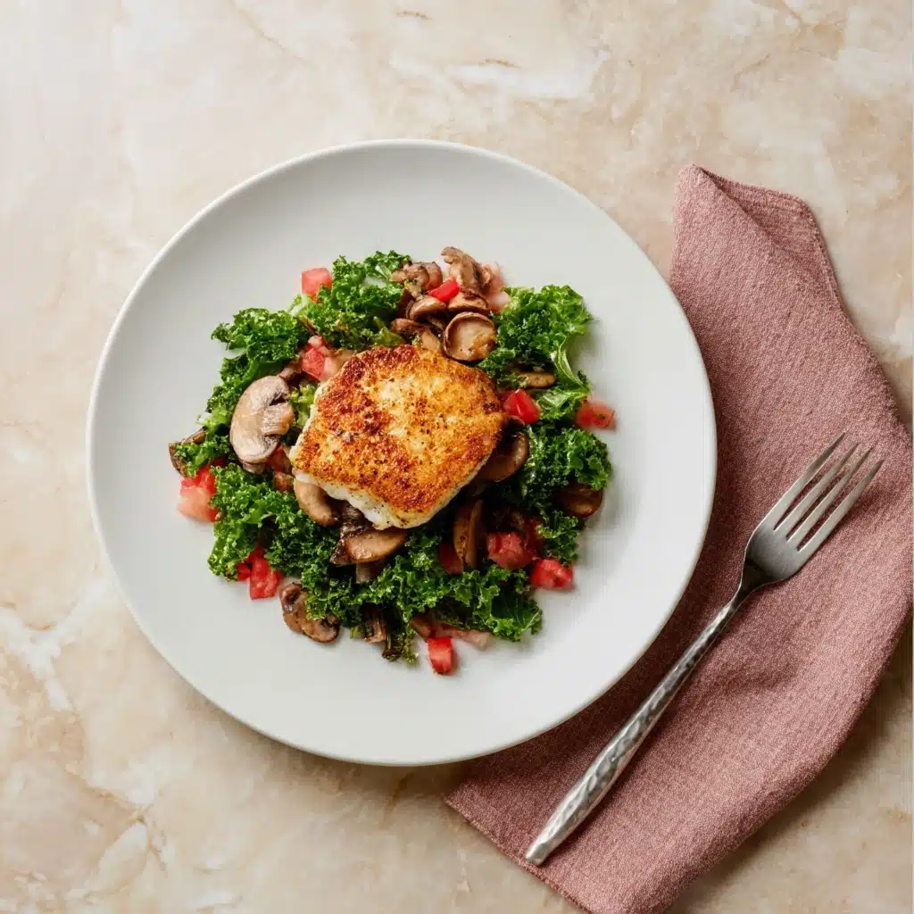 Herby Fish with Wilted Greens & Mushrooms Recipe - Recipe Image