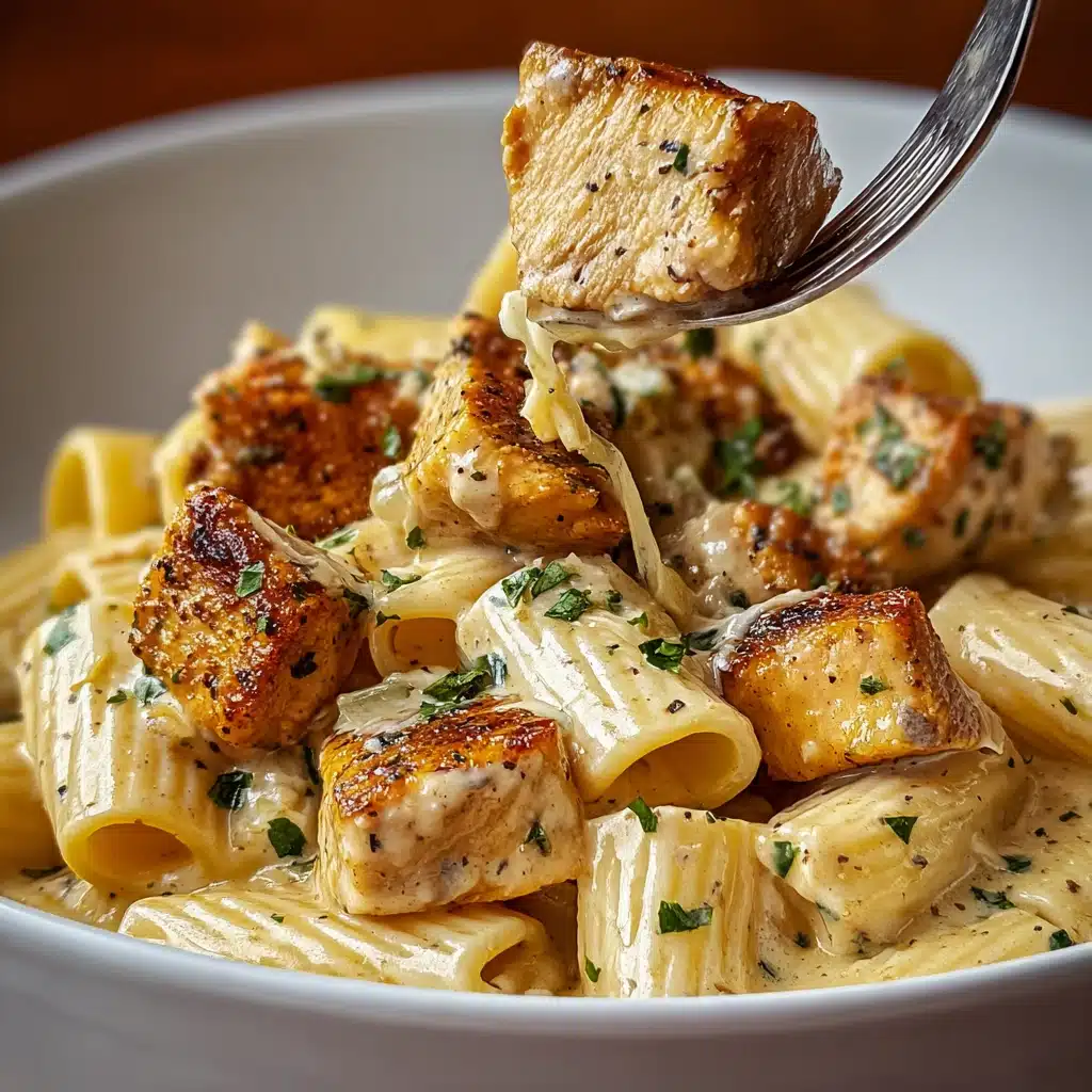 Creamy Garlic Butter Chicken and Rigatoni in Parmesan Sauce Recipe - Recipe Image