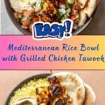 Mediterranean Rice Bowl with Grilled Chicken Tawook Skewers Recipe