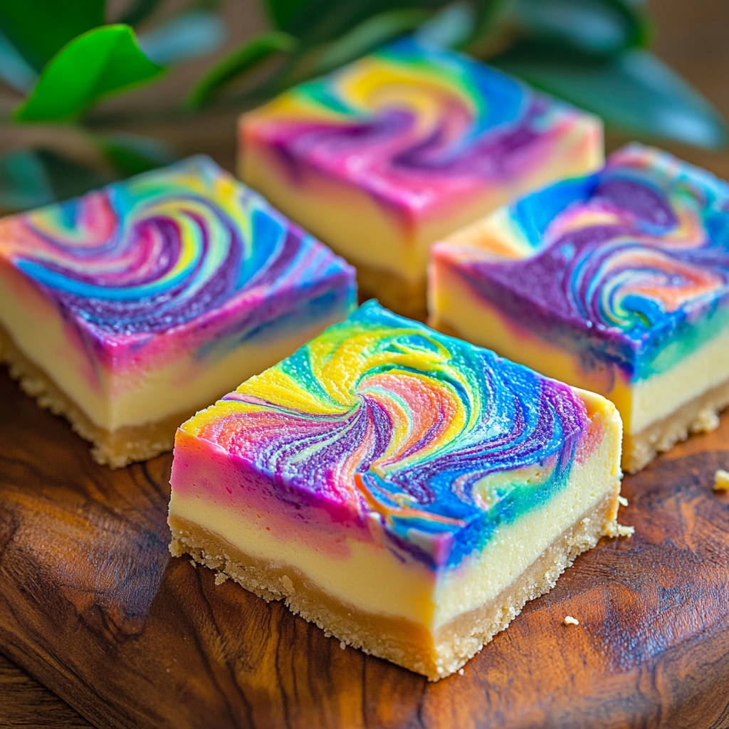 Rainbow Cheesecake Swirl Bars Recipe