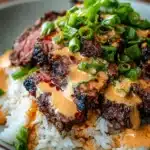 Korean BBQ Steak Rice Bowls with Spicy Cream Sauce Recipe