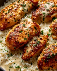 One-Pan Creamy Parmesan Chicken & Rice Recipe