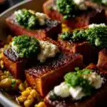 Grilled Flank Steak with Burrata Cheese & Arugula Pesto Recipe
