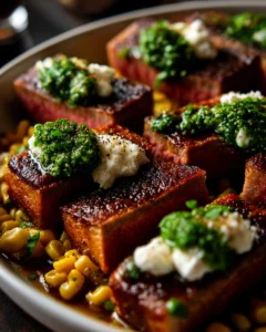 Grilled Flank Steak with Burrata Cheese & Arugula Pesto Recipe