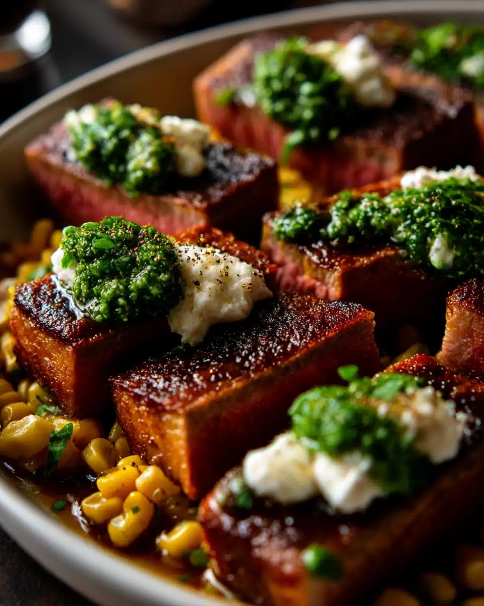 Grilled Flank Steak with Burrata Cheese & Arugula Pesto Recipe