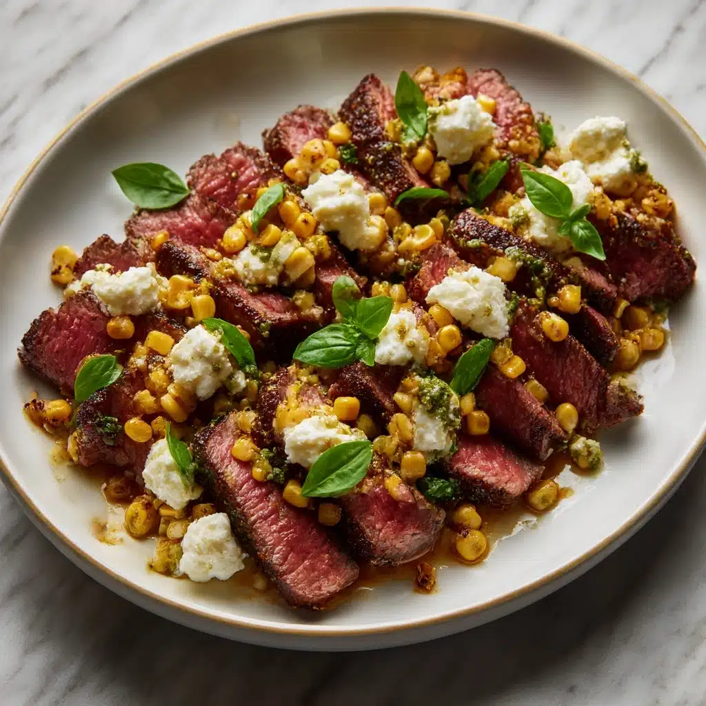 Grilled Flank Steak with Burrata Cheese & Arugula Pesto Recipe - Recipe Image
