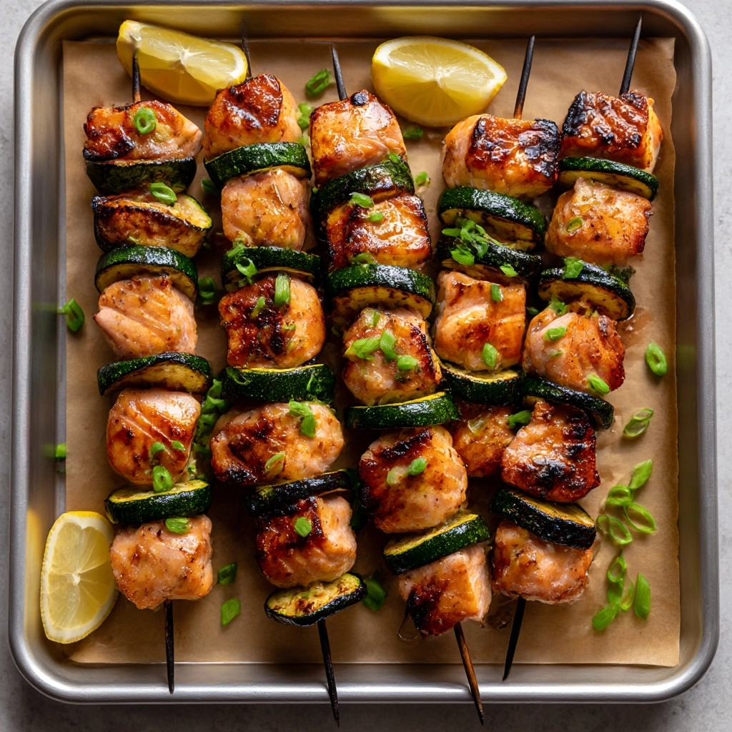 Miso Salmon Skewers with Zucchini and Scallions Recipe - Recipe Image