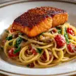Healthy & Creamy Tuscan Salmon Pasta Recipe