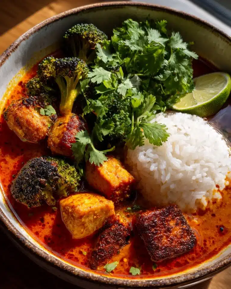 Saucy Coconut Braised Chicken with Rice Noodles and Broccoli Recipe