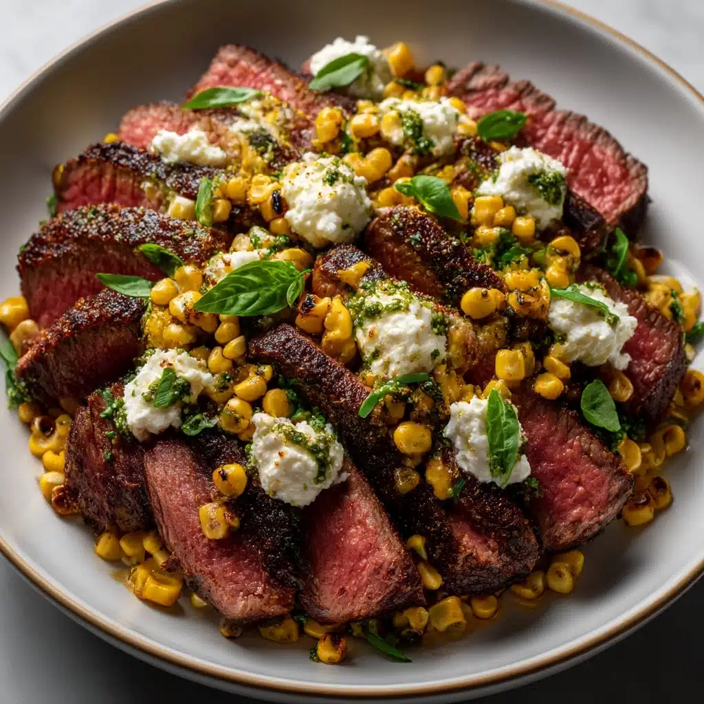 Grilled Flank Steak with Burrata Cheese & Arugula Pesto Recipe - Recipe Image