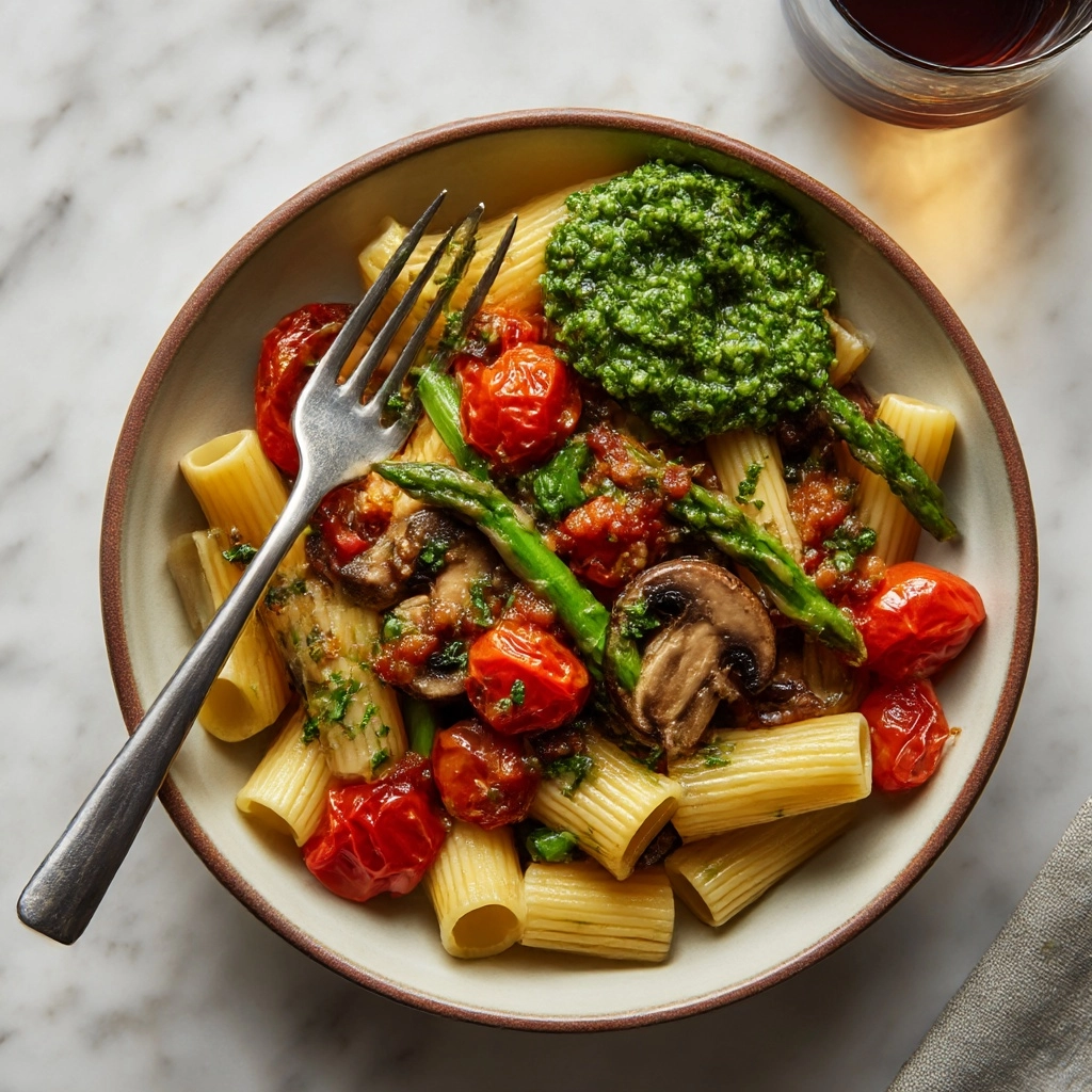 Farmers’ Market Pasta with Walnut Pesto Recipe - Recipe Image