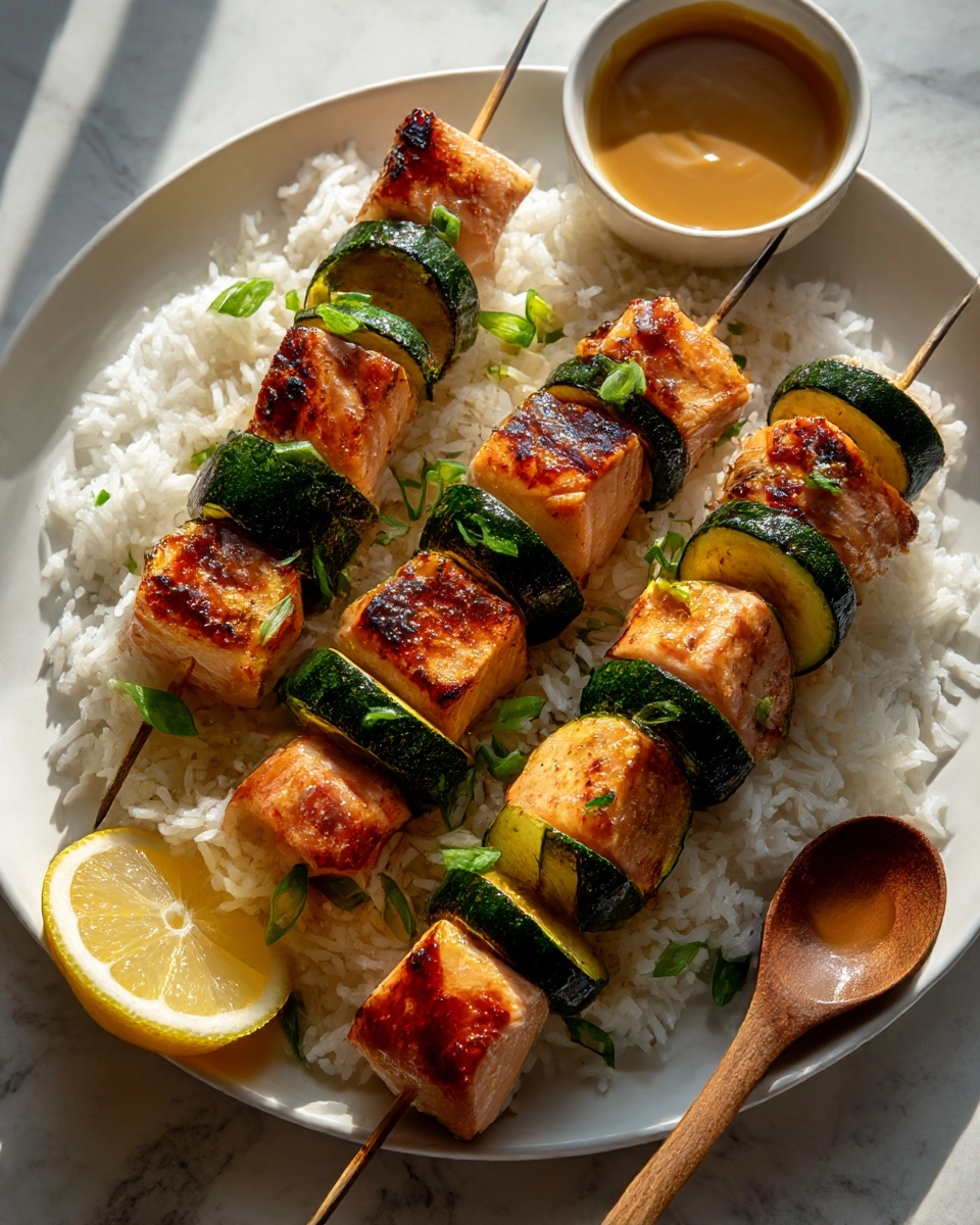 Miso Salmon Skewers with Zucchini and Scallions Recipe