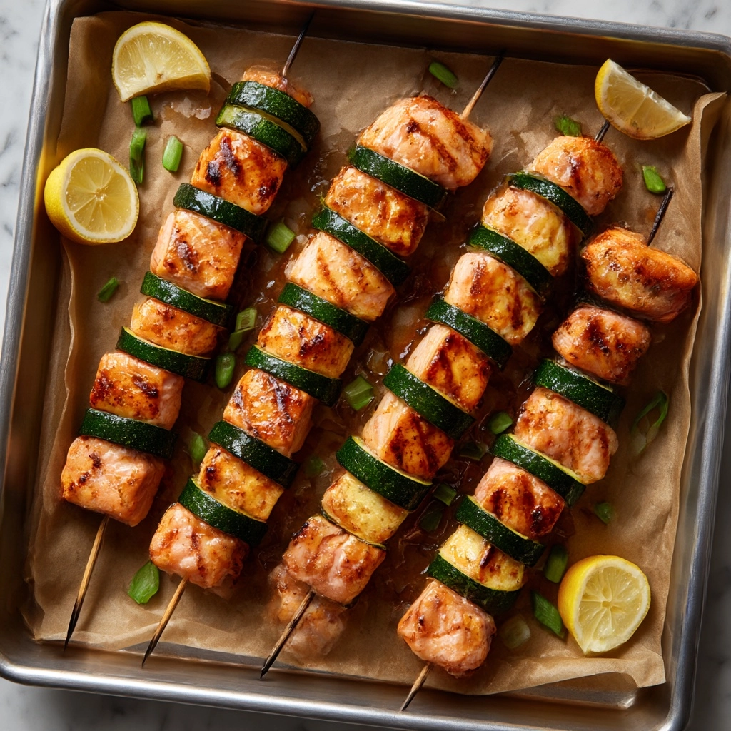 Miso Salmon Skewers with Zucchini and Scallions Recipe - Recipe Image