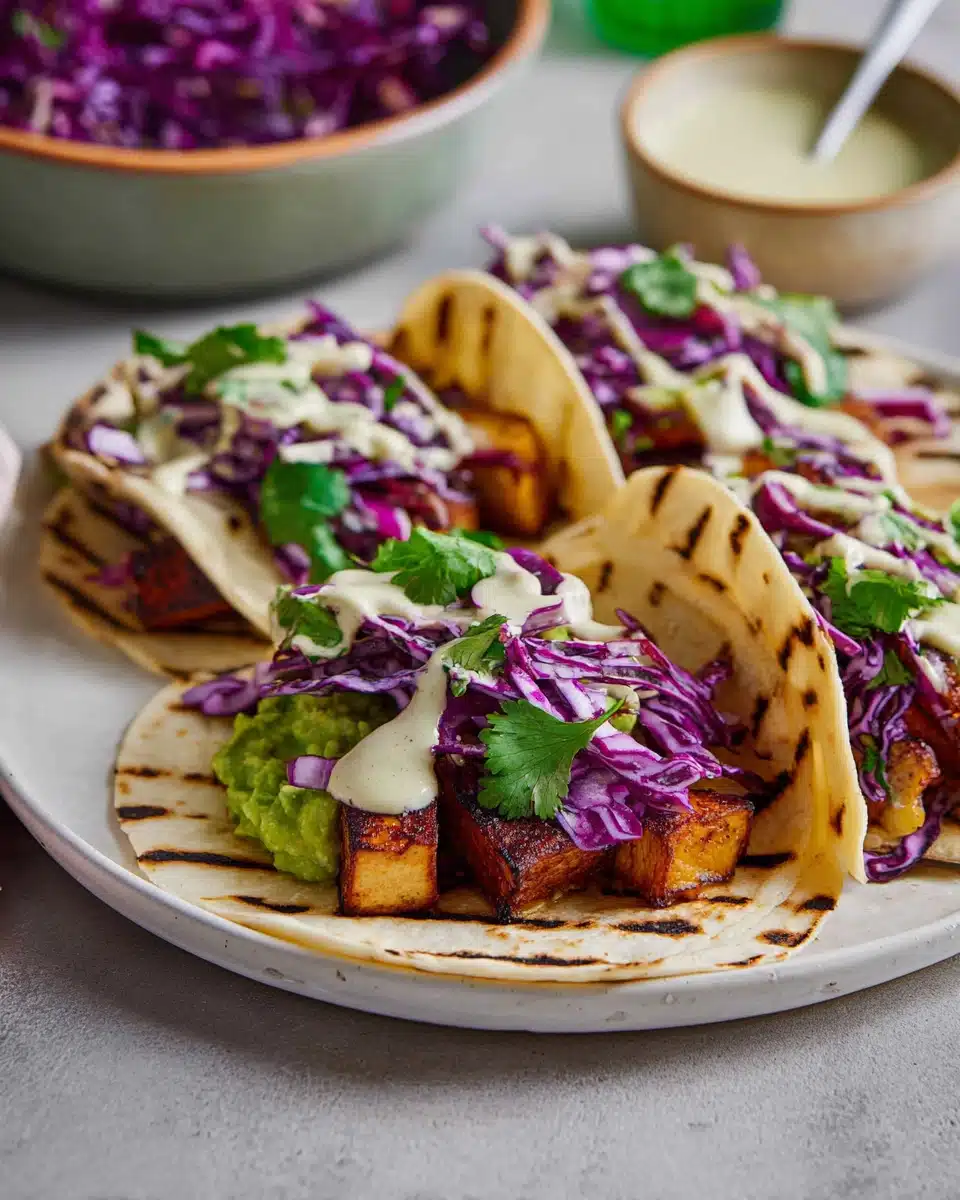 Easy tofu tacos recipe with cabbage slaw and avocado Recipe