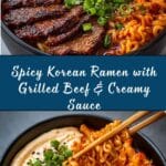 Spicy Korean Ramen with Grilled Beef & Creamy Sauce Recipe