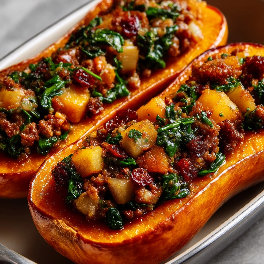 Apple Sausage Stuffed Butternut Squash Recipe - Recipe Image