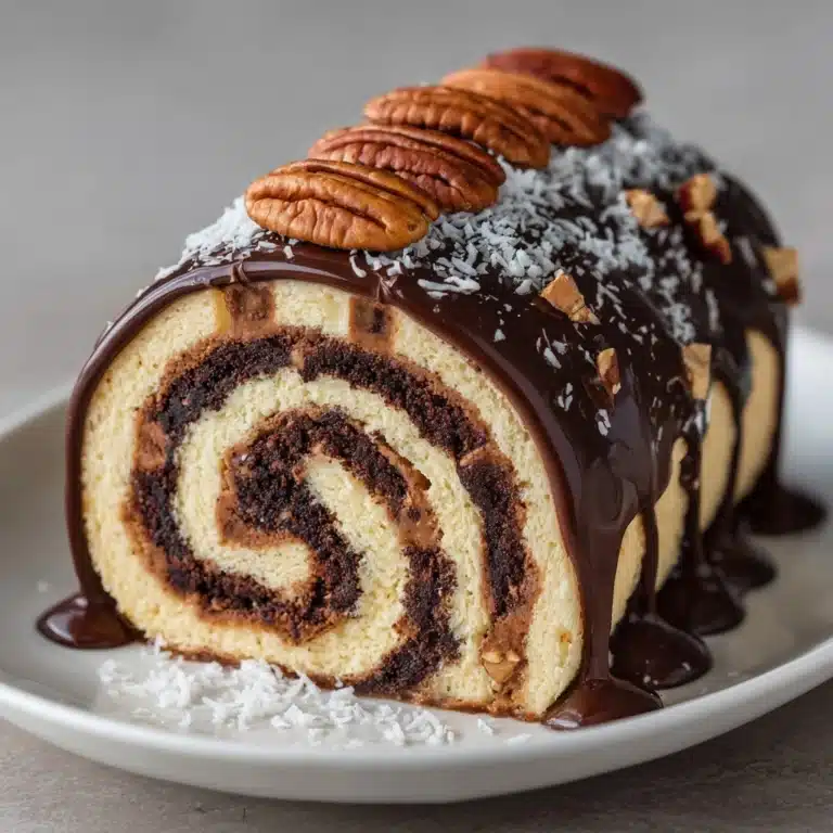 Decadent German Chocolate Coconut Pecan Roll Cake Recipe