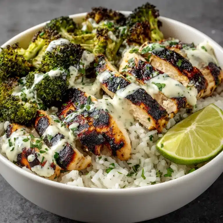 Grilled Chicken & Broccoli Bowls with Creamy Garlic Sauce Recipe