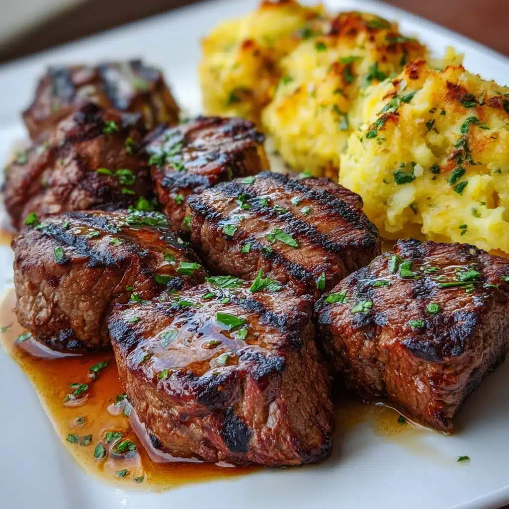 Garlic Butter Steak Bites and Cheesy Smashed Potatoes Recipe