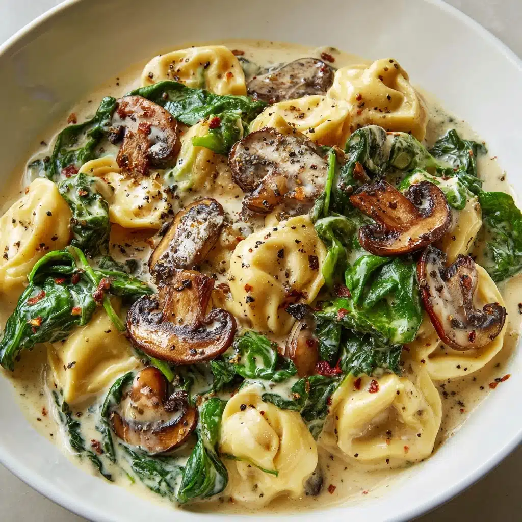 Creamy Spinach Mushroom Tortellini with Caramelized Onions Recipe - Recipe Image