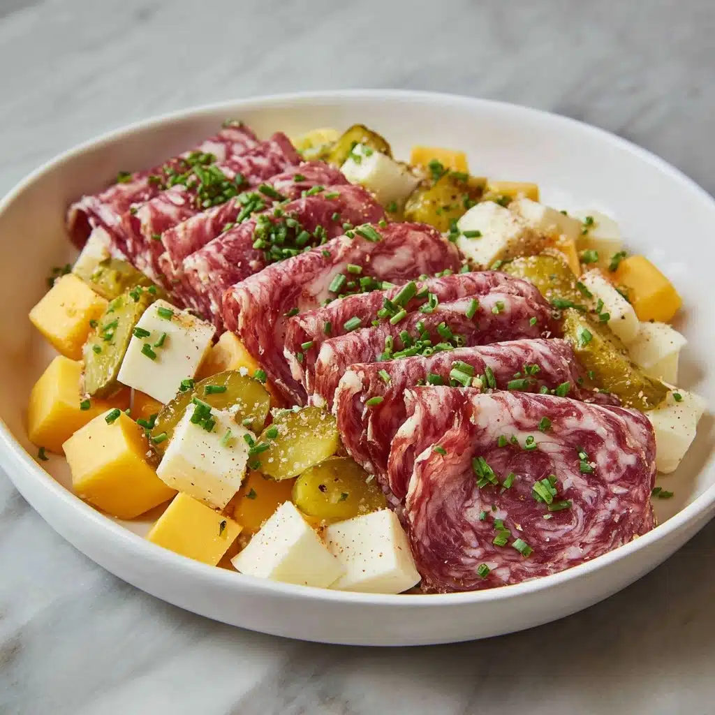 Easy Marinated Cheese Appetizer with Salami & Pickles Recipe - Recipe Image