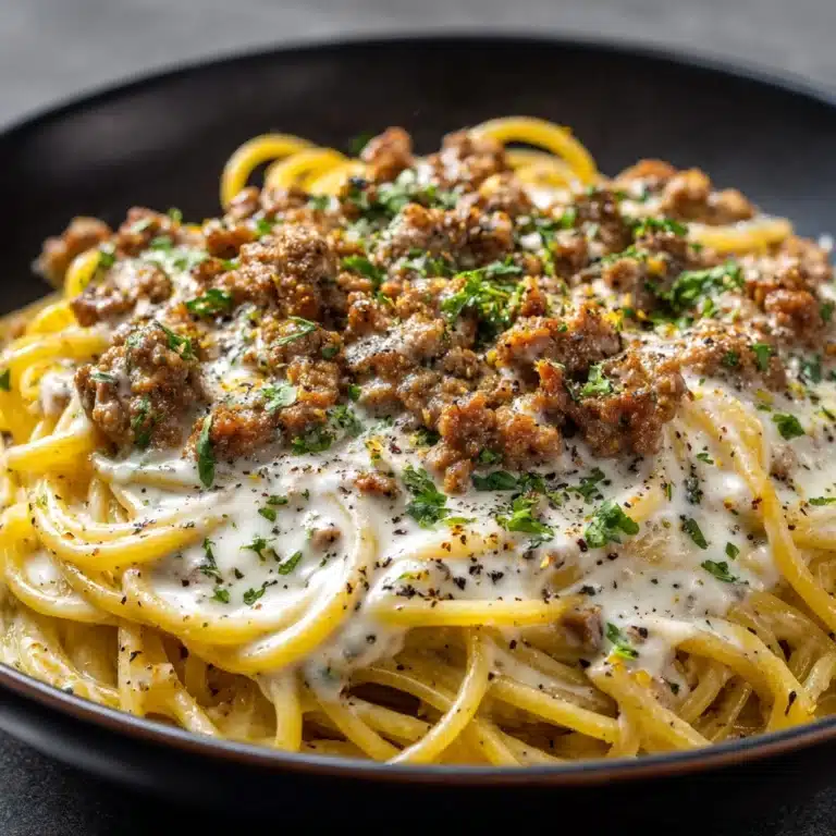 Cheesy Garlic Butter Linguine with Savory Ground Beef Recipe
