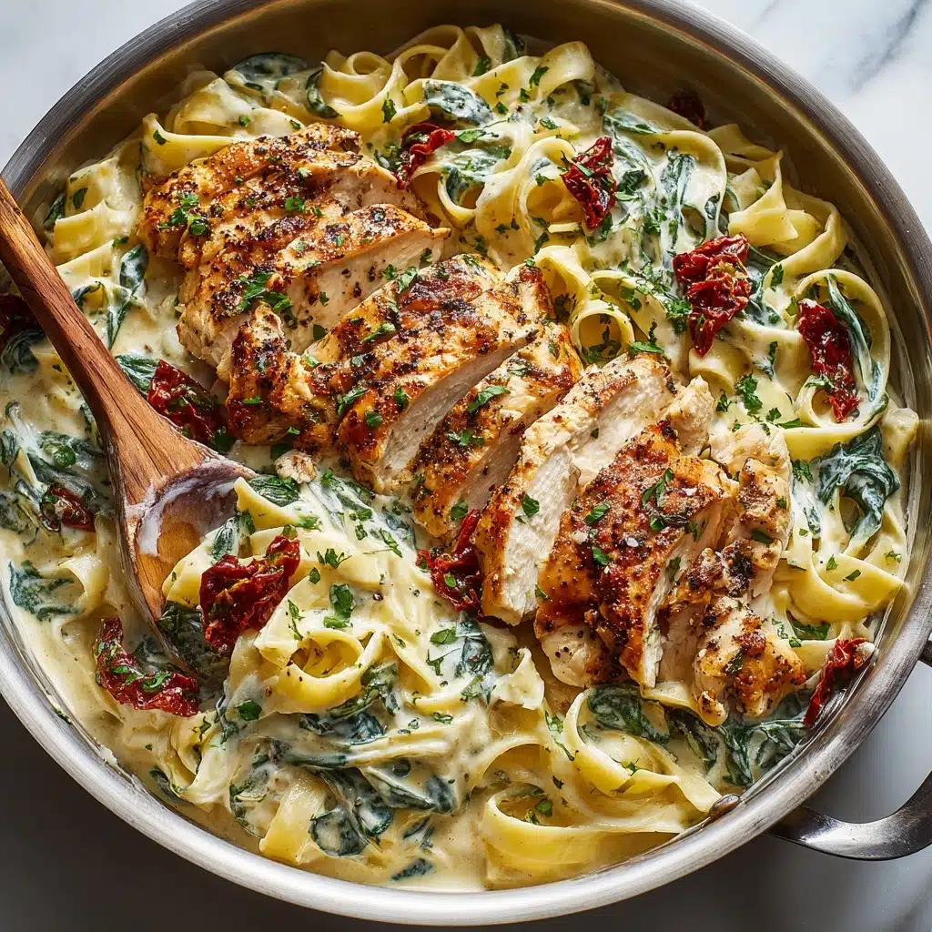 Creamy Chicken Pasta with Spinach and Sun-Dried Tomatoes Recipe - Recipe Image