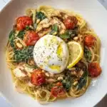 Chicken Spaghetti with Burrata and Lemon Butter Garlic Sauce Recipe