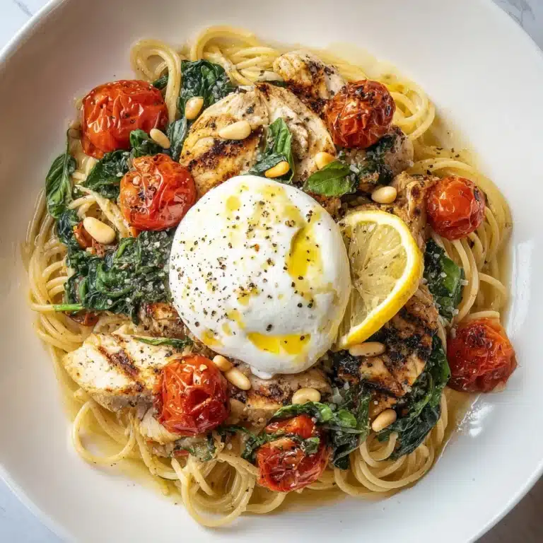 Chicken Spaghetti with Burrata and Lemon Butter Garlic Sauce Recipe