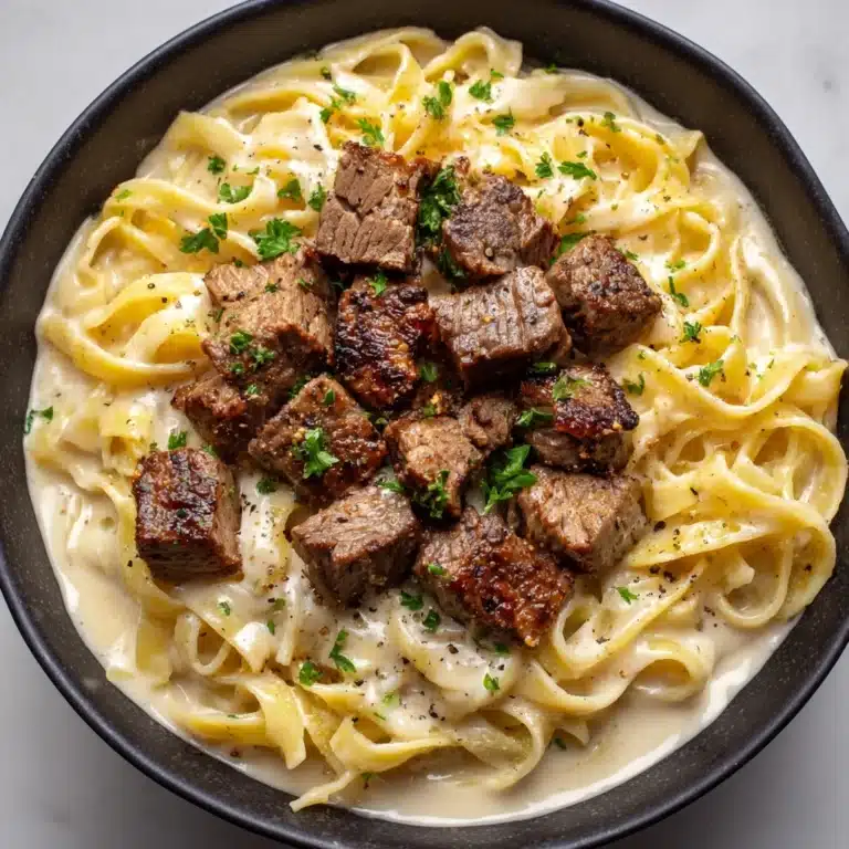 Garlic Butter Steak Bites with Creamy Parmesan Pasta Recipe