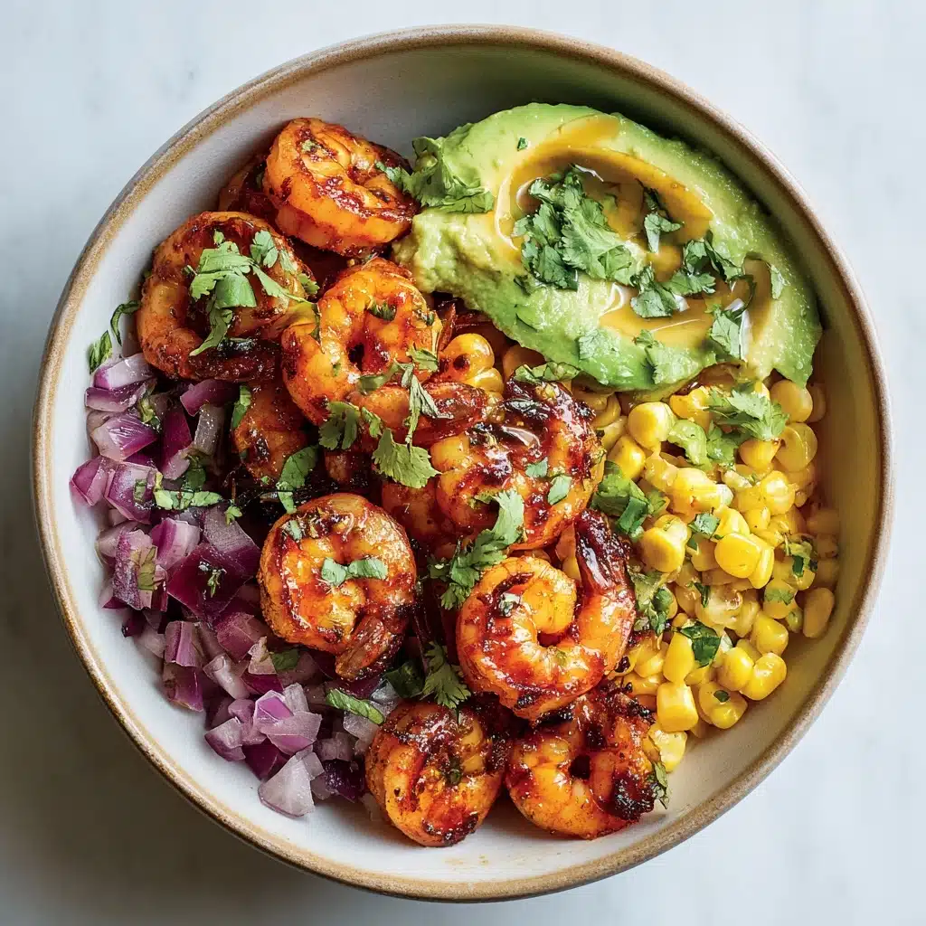 Grilled Shrimp Bowl with Avocado Corn Salsa and Creamy Sauce Recipe