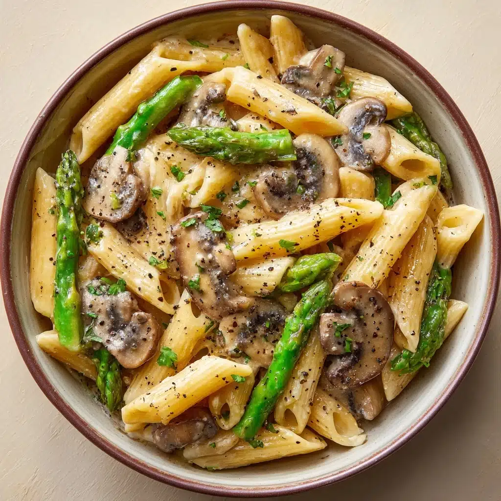 Creamy Mushroom and Asparagus Chicken Penne Recipe - Recipe Image
