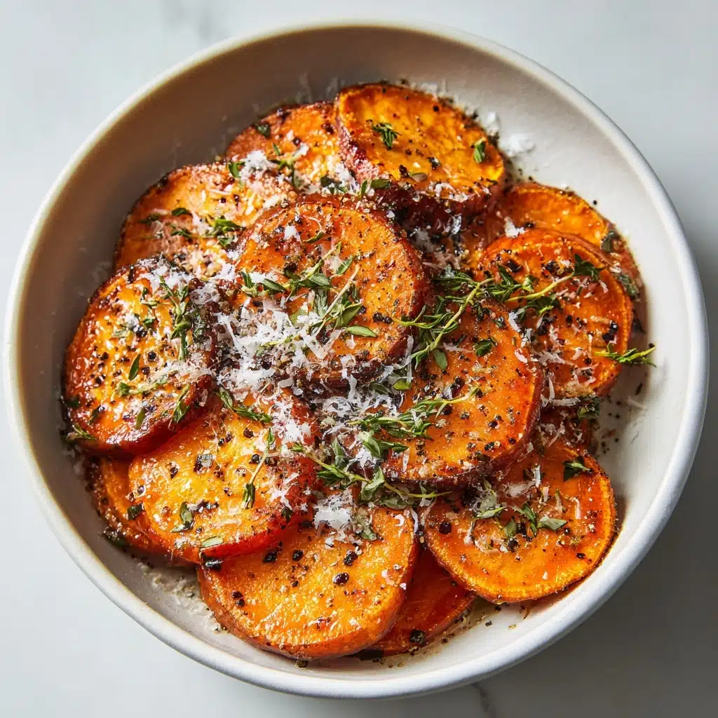 Roasted Sweet Potatoes with Garlic and Parmesan Recipe