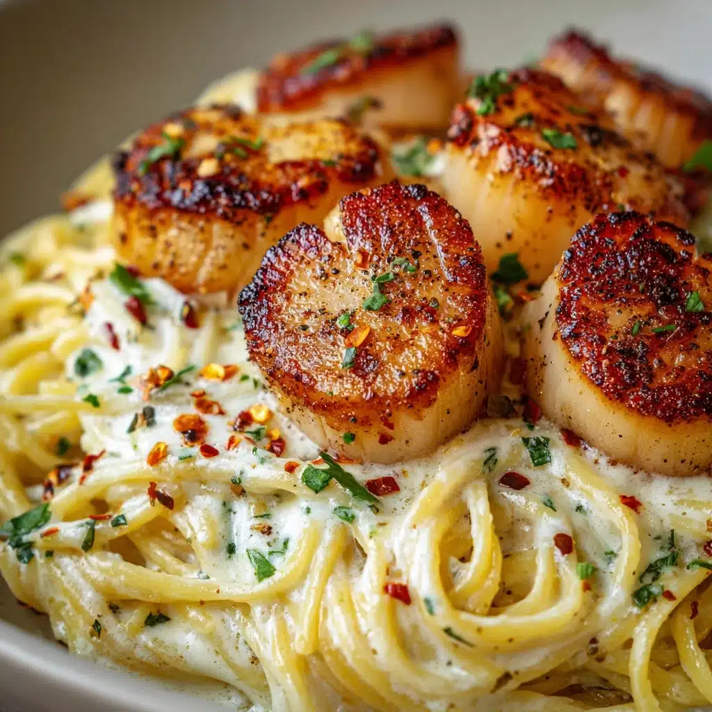Creamy Tuscan Spaghetti with Jumbo Scallops Recipe - Recipe Image