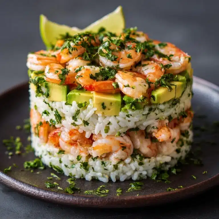 Honey Lime Shrimp & Avocado Rice Stack Recipe