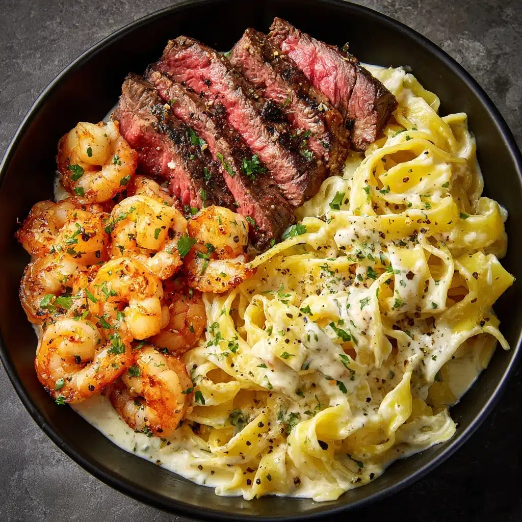 Blackened Steak and Shrimp Alfredo Recipe - Recipe Image