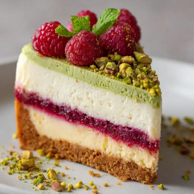 Elegant Pistachio Raspberry Crunch Cheesecake Recipe