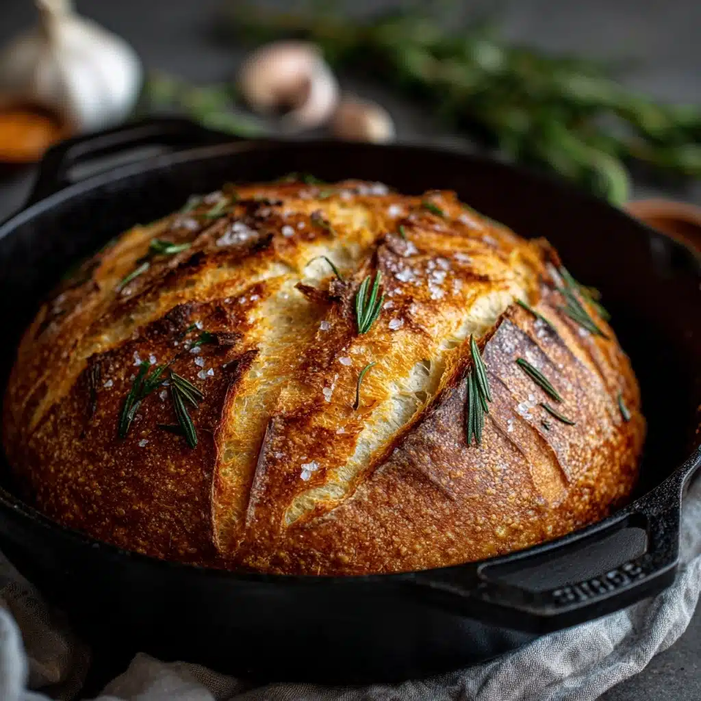 Rustic No-Knead Rosemary Garlic Bread Recipe - Recipe Image