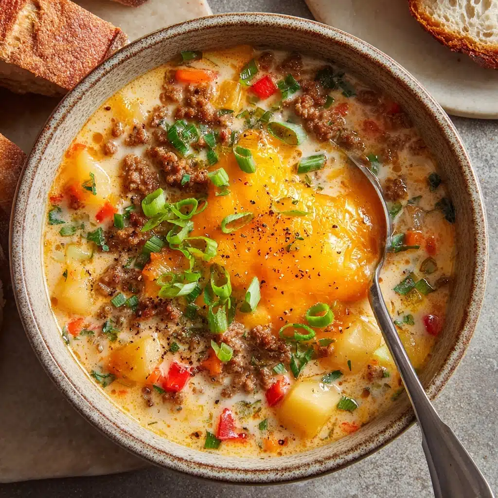 Slow Cooker Cheesy Burger-Flavored Soup Recipe - Recipe Image