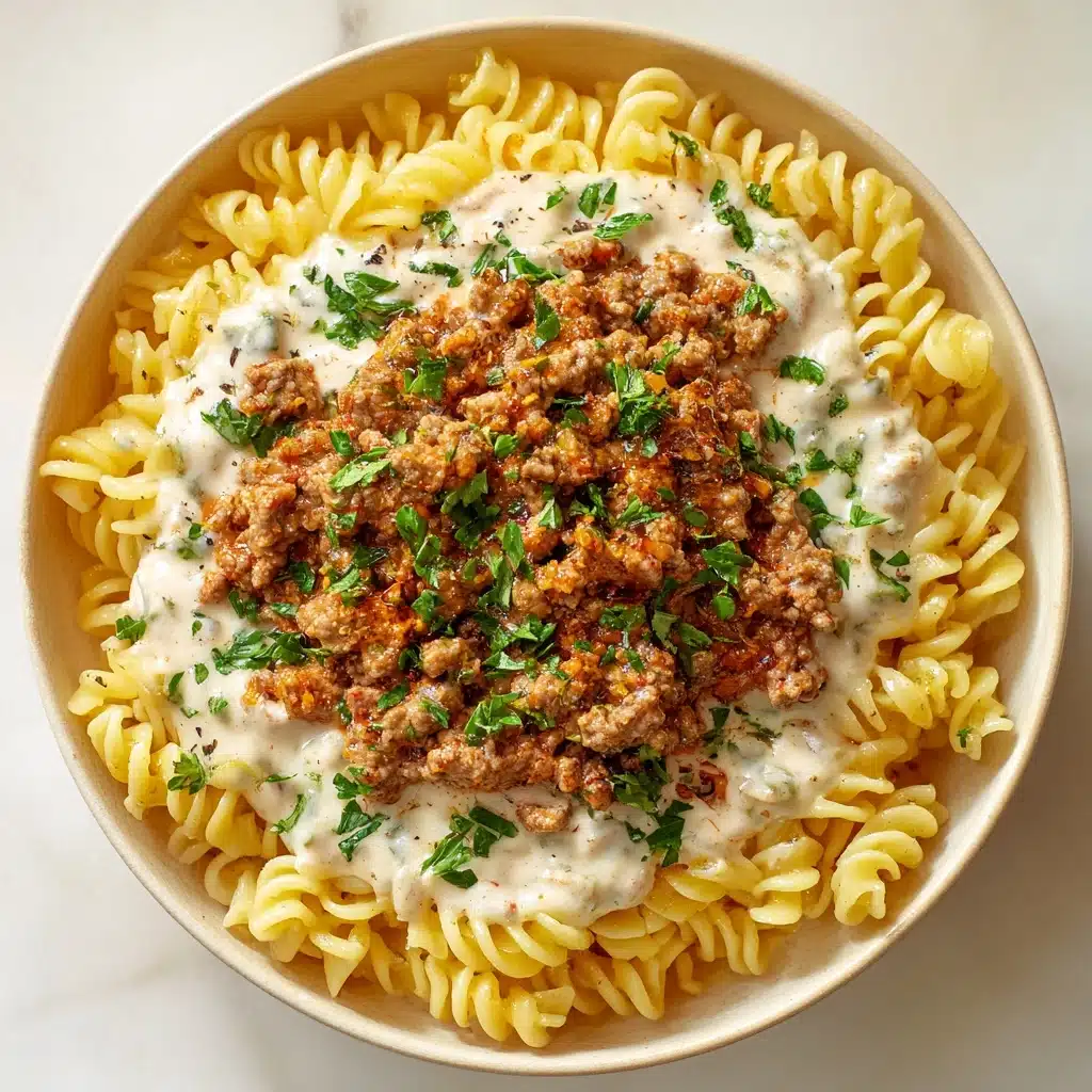 Beef and Rotini in Garlic Parmesan Sauce Recipe - Recipe Image